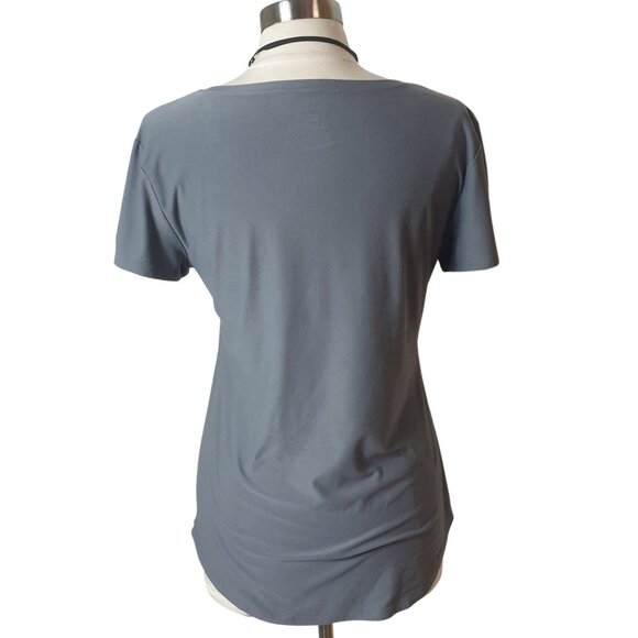 No Boundaries Womens V-Neck Top Gray Blue Heart Design So Soft Stretchy Love - Picture 3 of 6